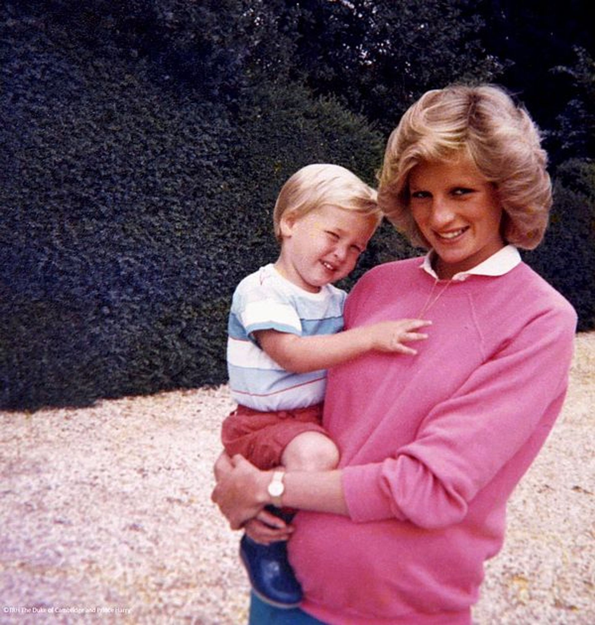 Prinses Diana met prins William op haar heup en prins Harry in haar buik